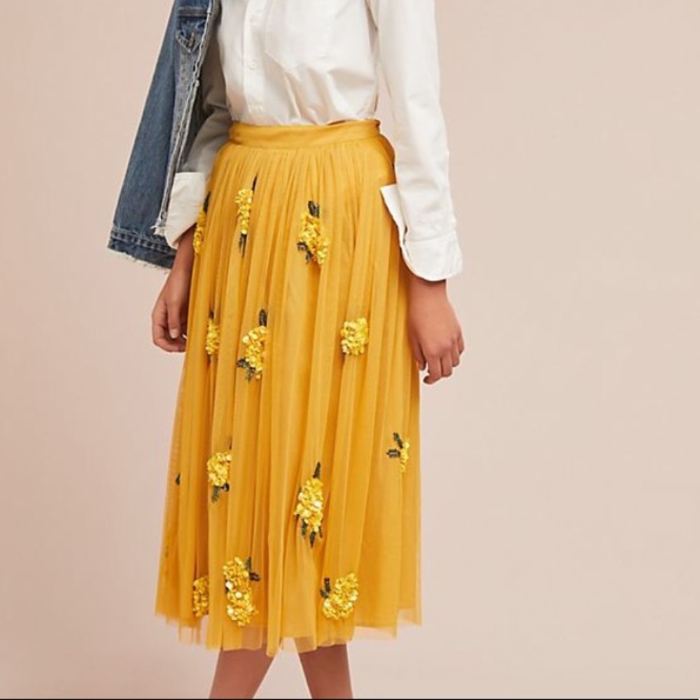 Anthropologie Maeve Midi Posy Sequin Skirt Sz 10